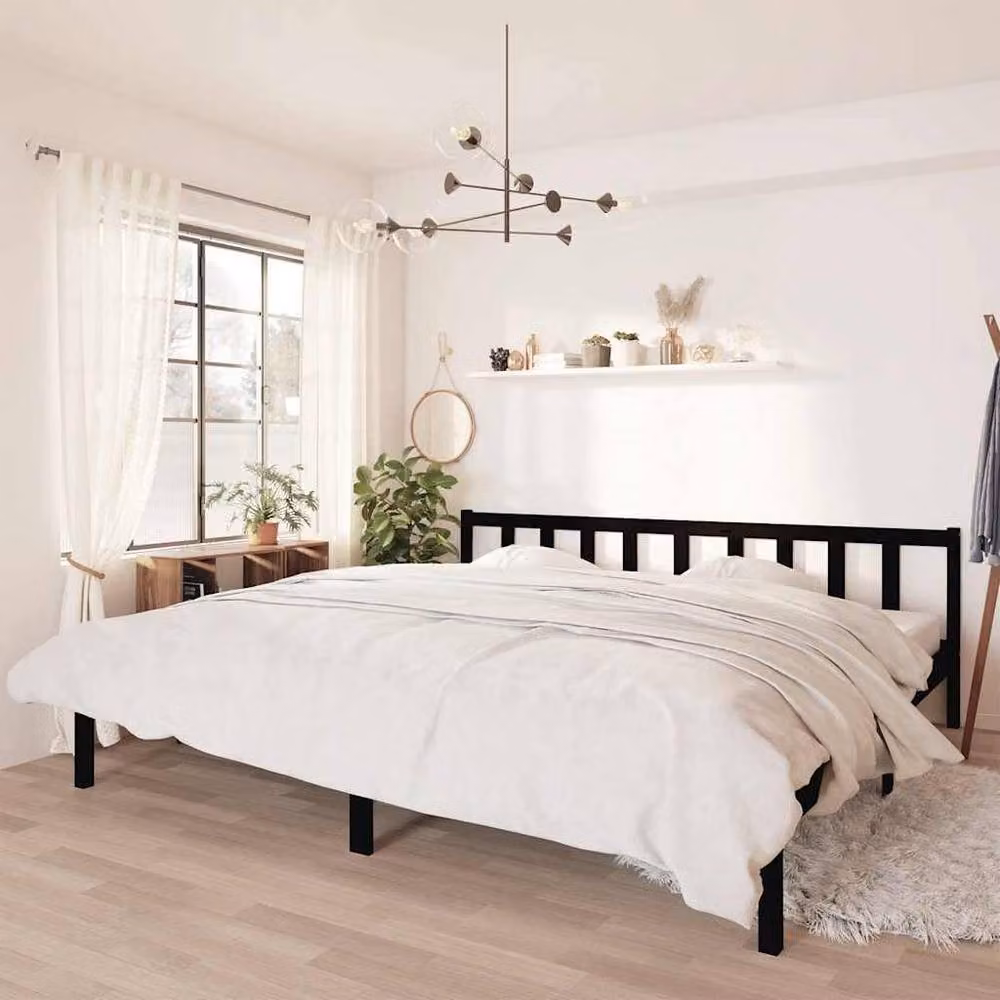 Berkfield Home Modern Black Solid Pinewood Bed Frame W/D/H: 200 x 200 x 69.5 cm – 2