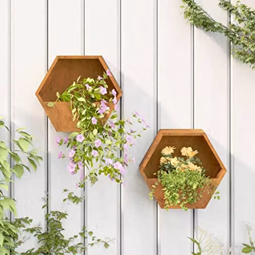 vidaXL Set of 2 Rusty Corten Steel Wall Planters, Brown, W: 30 cm, D: 10 cm, H: 25 cm – 2