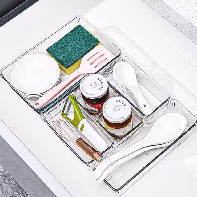 ExtraStar Compact Nestable Clear Acrylic Drawer Organizer Set with Dividers – 1