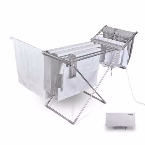 Tower Heated Winged Clothes Airer with Thermal Cover in Silver