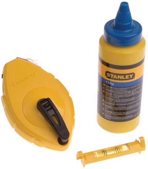 Stanley Chalk Line with Blue Chalk and Level, 30m