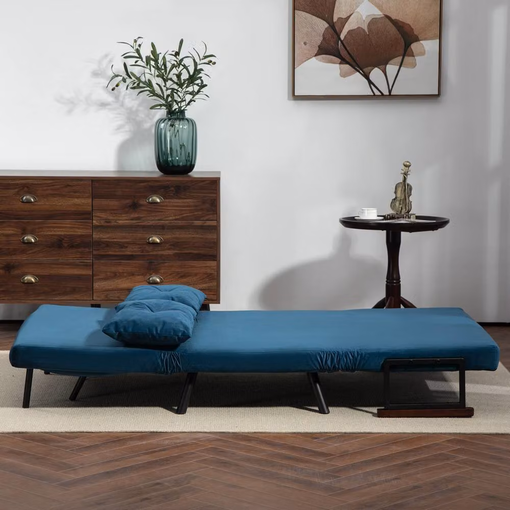 STILVORA 4-in-1 Blue Velvet Double Sofa Bed with Scatter Cushions, W/D/H: 140 x 200 cm – 7