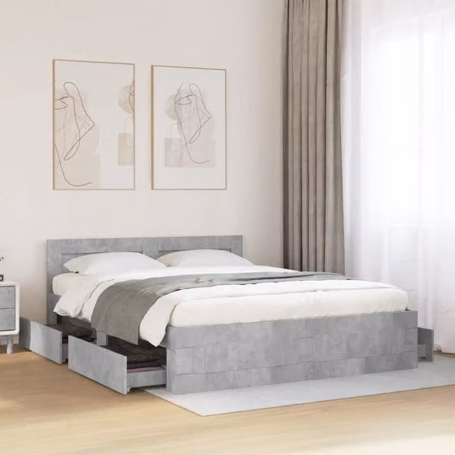 Berkfield Home Bed Frame with Headboard and Drawers in Concrete Grey, W/D/H: 160 x 200 cm – 1