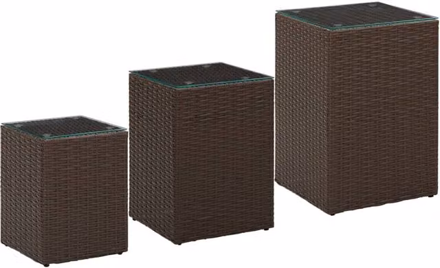 Berkfield Home Set of 3 Brown Poly Rattan Side Tables with Glass Tops – 1