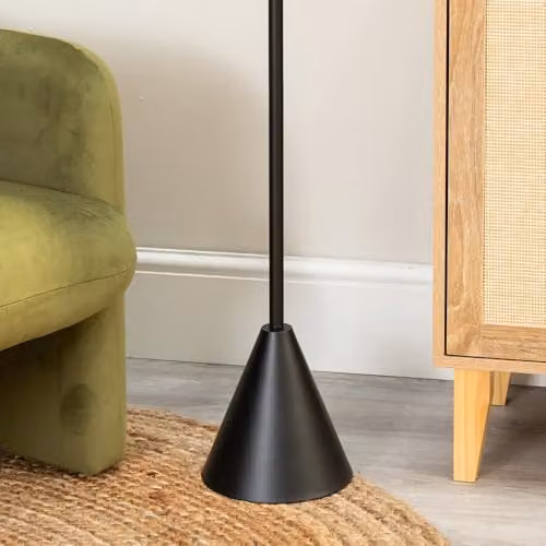 ValueLights Mitch Boucle Drum Black Floor Lamp with Wood Stem and LED Bulb – 2