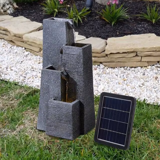 Breeins Grey Solar Cascade Tabletop Fountain with LED Lights, Height: 43 cm