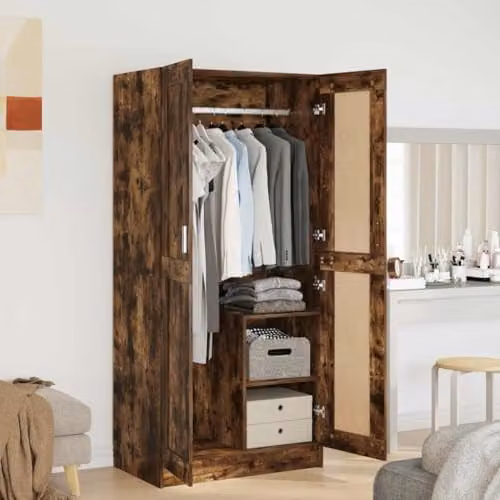 vidaXL Modern Wardrobe in Smoked Oak, Brown Engineered Wood, W: 82.5 cm, D: 51.5 cm, H: 180 cm – 2