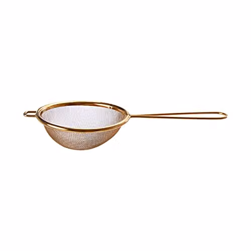 Orsina Gold Stainless Steel Fine Mesh Round Sieve with Handles, W/D/H: 8.0 x 3.0 x 18.0 cm