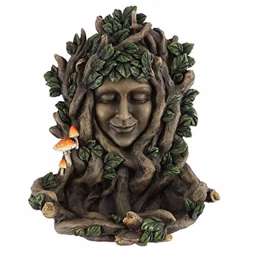 Something Different Leafy Green Goddess Resin Hanging Wall Plaque in Green and Brown, W: 28.5 cm, H: 25.0 cm