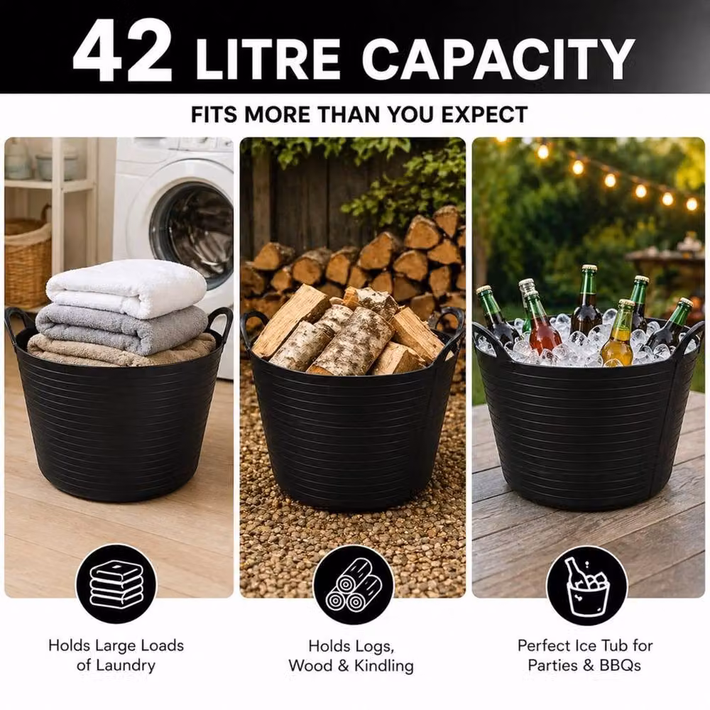 SPETLEK Black Flexible Plastic Garden Builders Bucket for Storage – 5