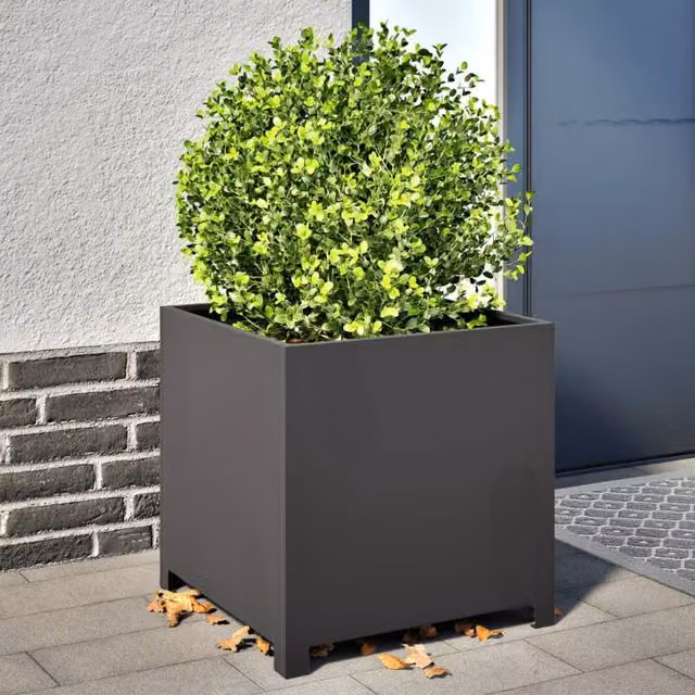 Berkfield Home Steel Garden Planter Tub, Black, W/D/H: 50 x 50 x 50 cm