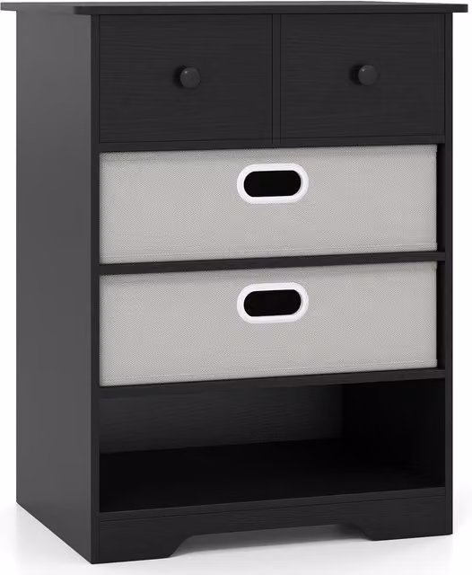 Costway Modern 4-Drawer Dresser with Open Shelves in Black – 1