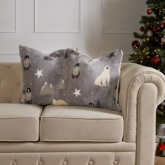 OHS Pack of 2 Grey Arctic Flannel Square Cushion Covers