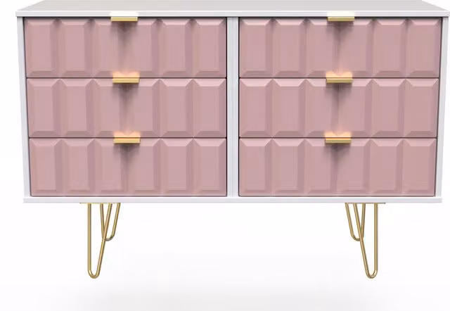 2 U Metro Ready Assembled 6 Drawer Wide Chest in Dusty Pink and Gold