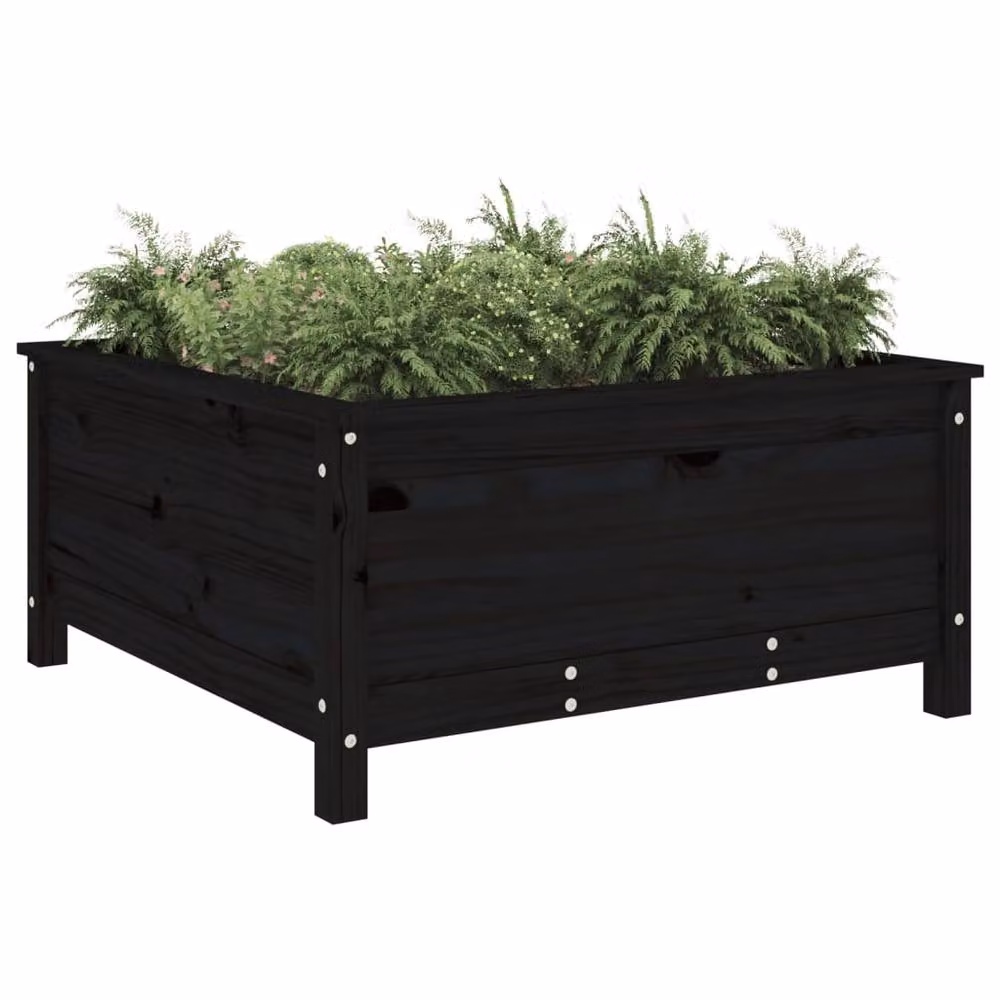 Berkfield Home Black Solid Wood Pine Garden Planter Tub W: 82.5 cm, D: 82.5 cm, H: 39 cm – 3
