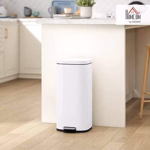 HOMCOM 30L White Kitchen Pedal Bin with Soft-Close Lid and Removable Inner Bucket – 2
