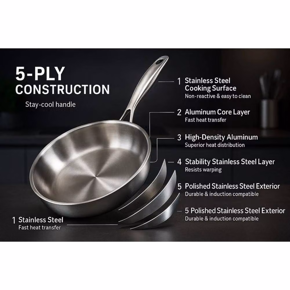 NESTLUNE Stainless Steel Frying Pan, Silver, Diameter: 28 cm – 2