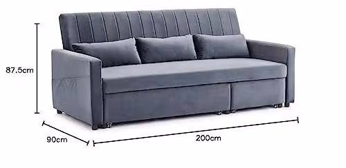 Home Detail Devon Grey Velvet L-Shape Pull-out Sofa Bed with Scatter Cushions, W180cm x D179cm – 3