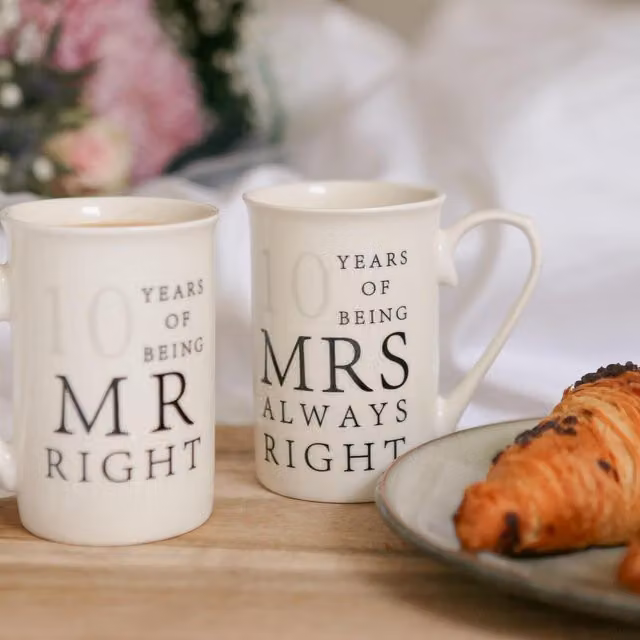 Nicola Spring 2pc New Bone China Mug Set, White and Black, 300ml per mug
