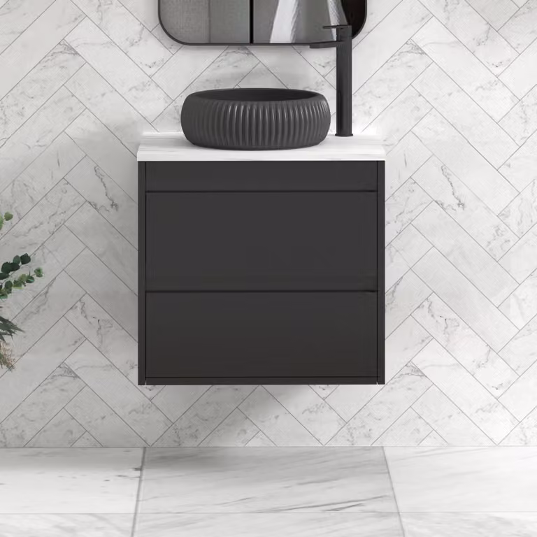 Royal Bathrooms Orion 800mm Matt Obsidian Black Wall Hung Vanity Unit with Milan Black Basin and Black Accent Trim