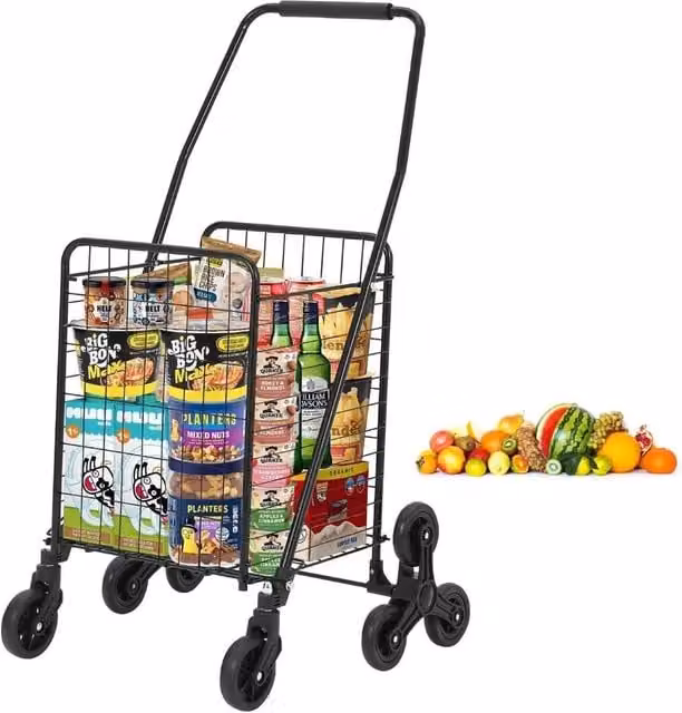 VOGREX Folding Shopping Cart Utility Trolley in Black