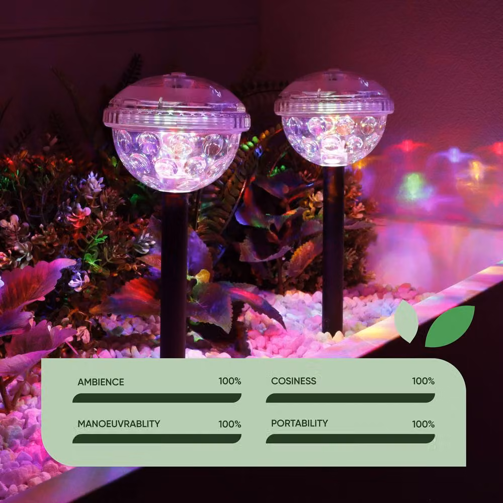 Gardenwize Pack of 2 Multicolour Solar Disco Stake LED Lights with Dusk Sensor – 3