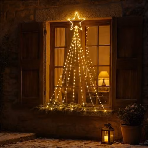 Xmas Haus Waterfall 2D Christmas Tree with Warm White LEDs and Star Top, Height: 150 cm – 1
