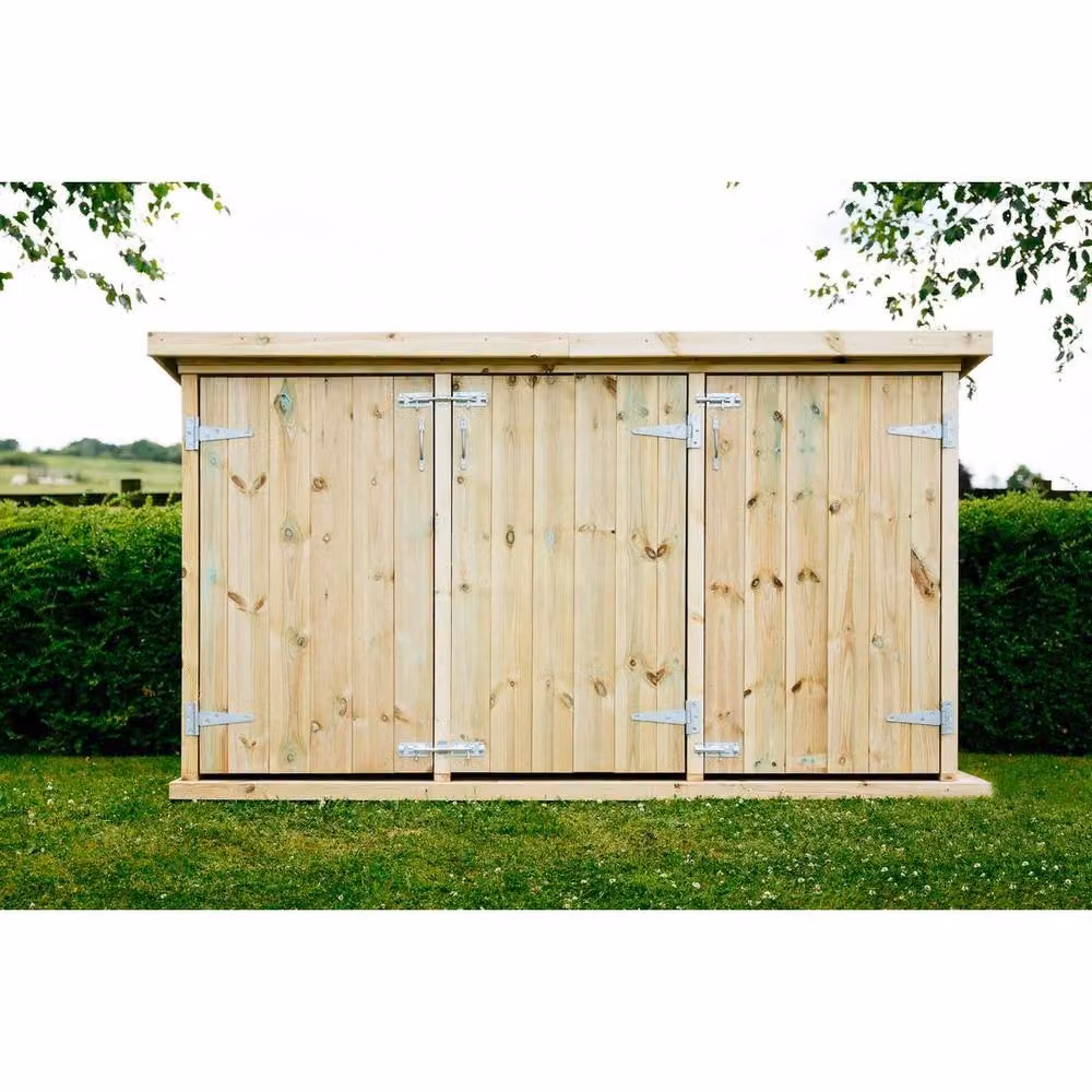 The Garden Village Mitton Large Timber Garden Store in Natural Wood, W227 x D96 x H123 cm – 2