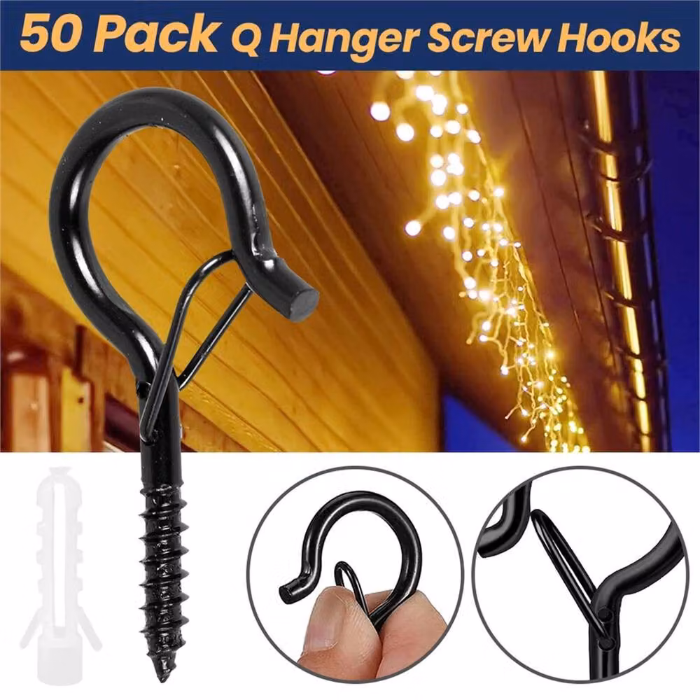 EONLION 50 Pack Black Stainless Steel Q-Hanger Screw in Hooks with Safety Buckle – 3