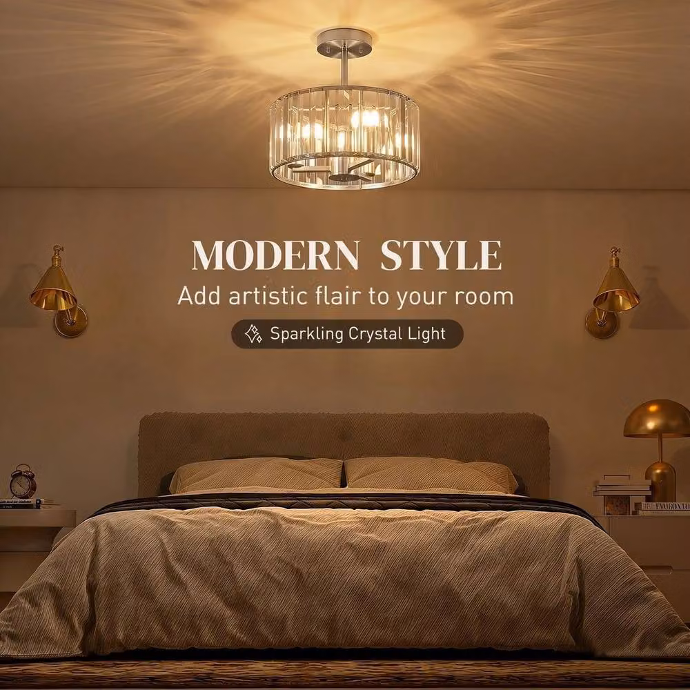 PAWNORA Modern Crystal and Metal Ceiling Light in Silver – 2
