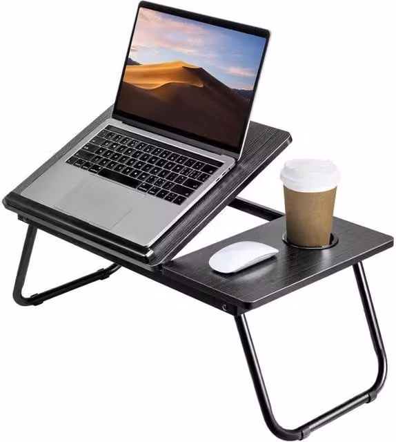 Kelvenix Black Adjustable and Foldable Bamboo Laptop Desk with Tilting Top