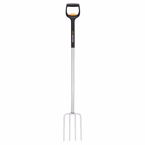 Fiskars Xact Telescopic Garden Fork in Black and Orange with Angled Steel Head – 1