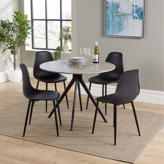 Core Products Ltd Aspen Round Dining Table and Four Plastic Curve Chair Set, Black