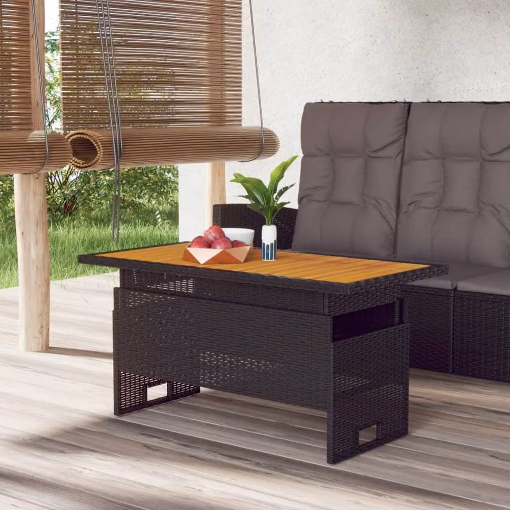 Berkfield Home Black Acacia Wood and Poly Rattan Garden Table, W/D/H: 100 x 50 x 43/63 cm – 2