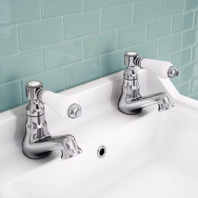 Nes Home Imperior Traditional Twin Basin Bathroom Taps with Two Handles in Silver Chrome – 1