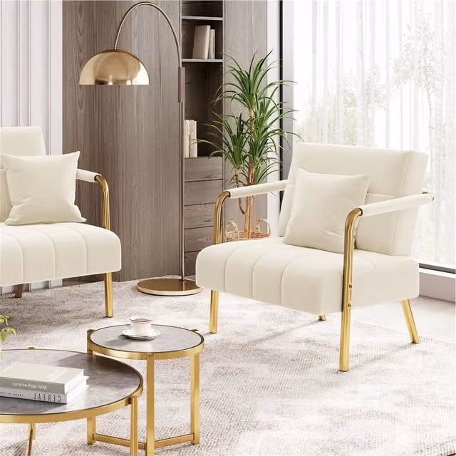 Yaheetech Velvet Accent Armchair with Pillow in Beige