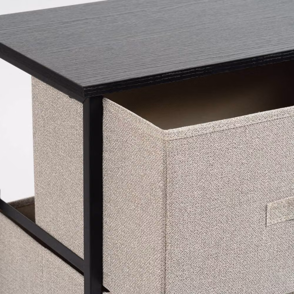 Scottish Everlastings Ltd Modern Black Metal 2 Drawer Cabinet with Beige Fabric Drawers, W/D/H: 45 x 30 x 54 cm – 2
