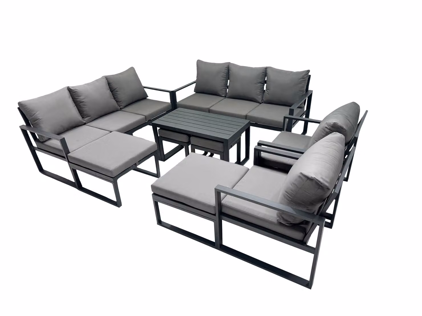 Fimous Modern Powder Coated Aluminium Outdoor Lounge Set in Dark Grey with 3 Seater Sofa, Coffee Table, 2 Chairs and 4 Stools – 2