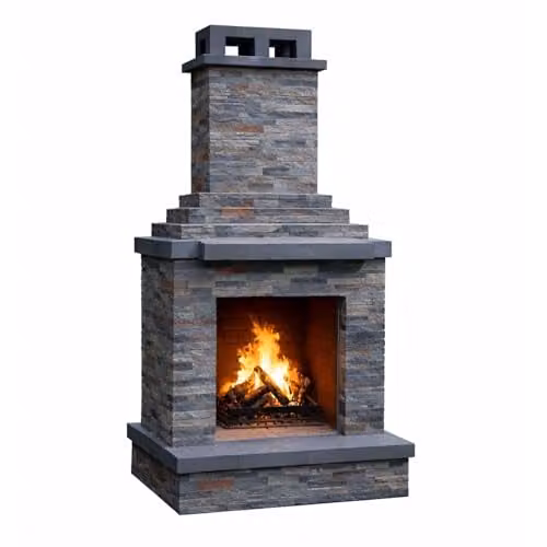 Callow Dark Stone Masonry Outdoor Wood and Log Burning Fireplace Kit in Grey