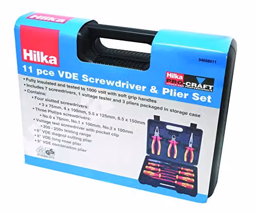 Hilka 11-Piece VDE Screwdriver and Pliers Manual Tool Set in Red and Yellow – 2