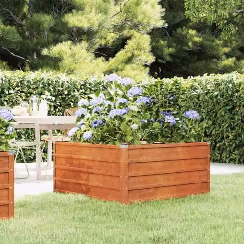 vidaXL Corten Steel Raised Garden Bed in Brown, W/D/H: 100 x 100 x 45 cm – 2