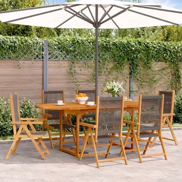 Berkfield Home 7 Piece Grey Polypropylene and Acacia Wood Garden Dining Set – 1