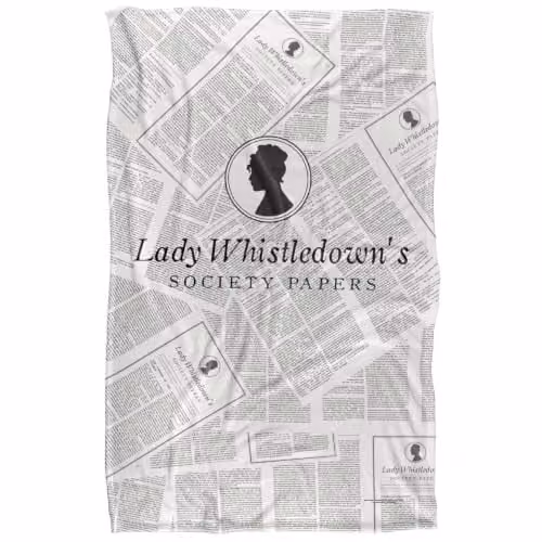 Bridgerton Lady Whistledown Newsprint Super Soft Fleece Throw Blanket, W/D/H: 91 x 147 cm, Multicolour/White