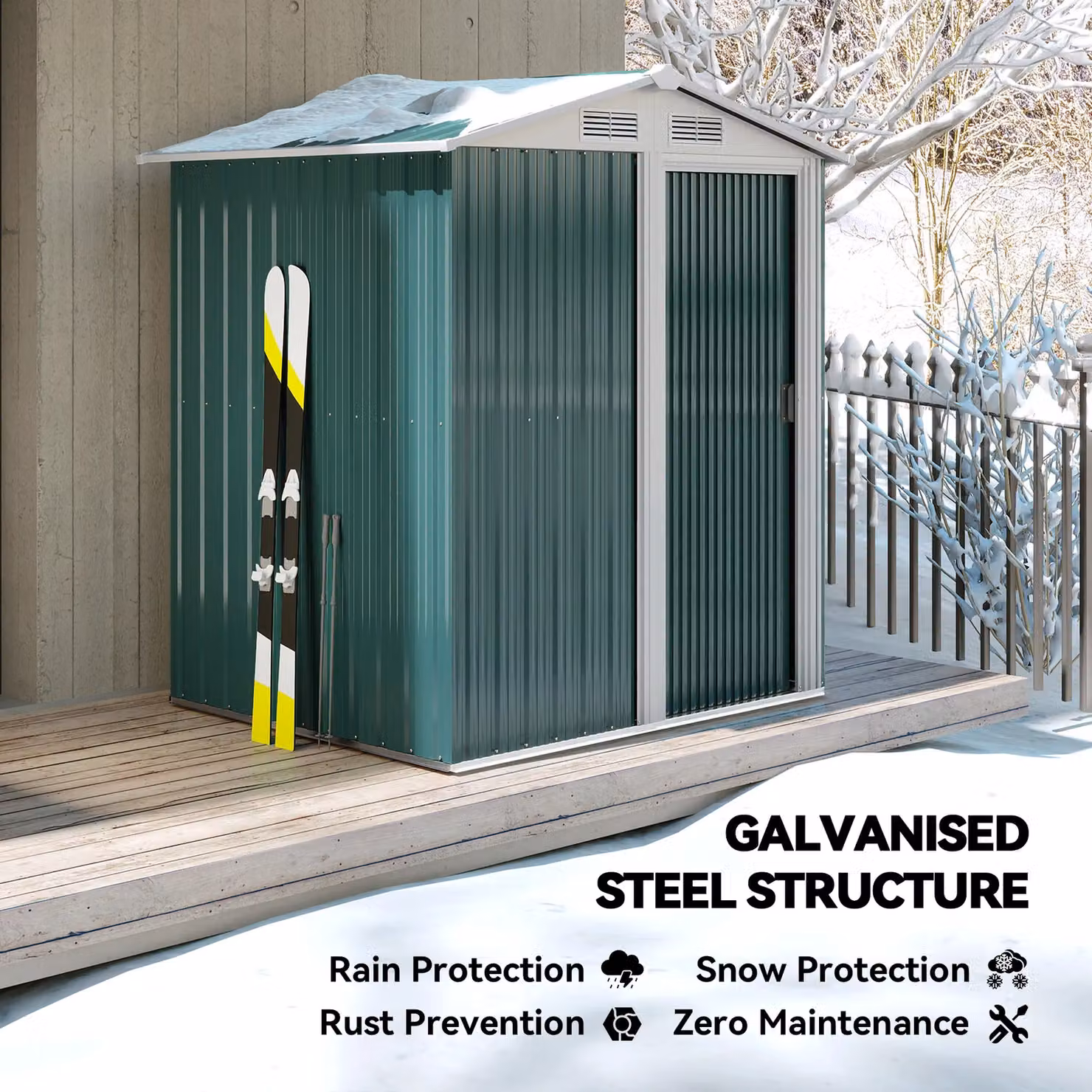 OUTSUNNY Green Metal Outdoor Storage Shed with Sloped Roof and Sliding Door, W/D/H: 131.07 x 131.07 x 188.0 cm – 4