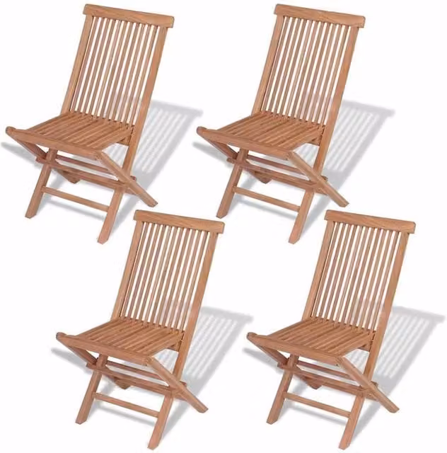 Berkfield Home Set of 4 Folding Garden Chairs in Brown Solid Teak Wood – 1