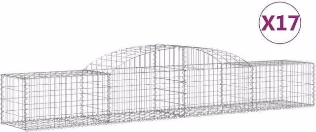 Berkfield Home Arched Gabion Baskets, 17 Piece Set, Silver Galvanised Steel, W: 300 cm, D: 50 cm, H: 40-60 cm – 1