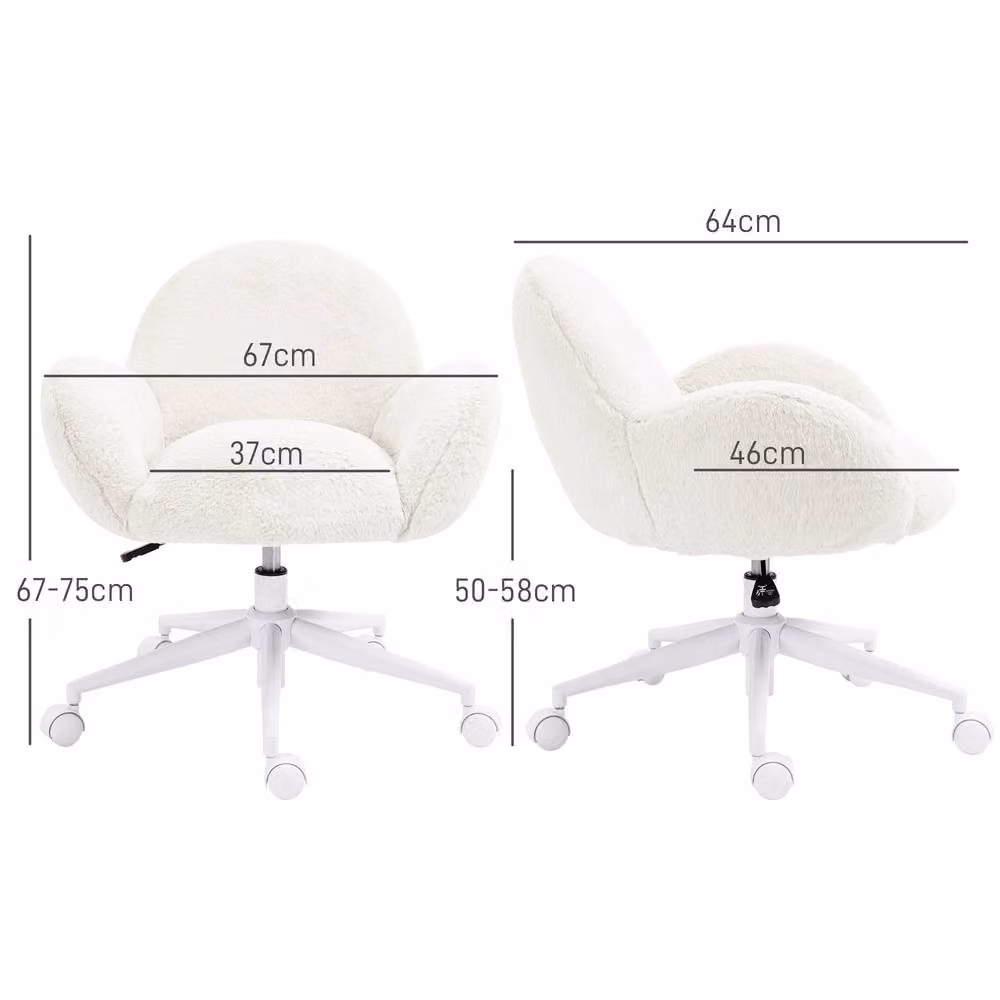 ERGOVEXA Modern Swivel Makeup Vanity Task Chair in Beige and White with Armrests and Castors, W/D/H: 64 x 75 x 67 cm – 2