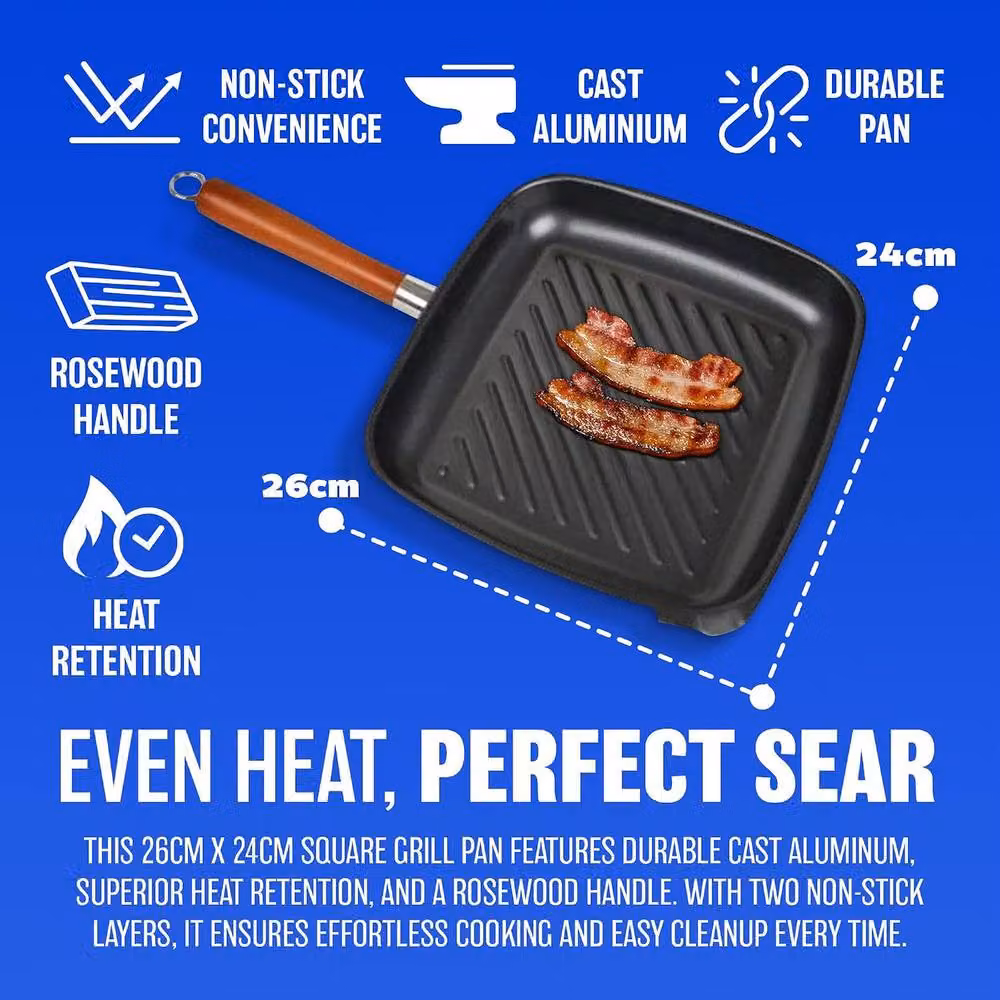 BARGAINS-GALORE Non Stick Aluminium Grill Pan with Pouring Spout, Black, Diameter: 26 cm – 3