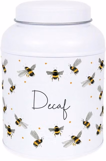 Purely Home Scattered Bees Decaf Metal Kitchen Storage Tin with Small Dome Lid, White Floral Design