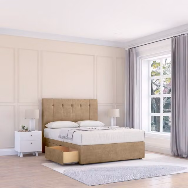 Sloomy Highbury Upholstered Divan Bed Base with 2 Drawers and 26 inch Struts Headboard in Brown, W/D/H: 140 x 200 cm